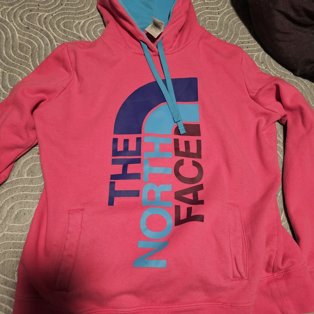 The North Face Pink Hoodie with Blue Accents